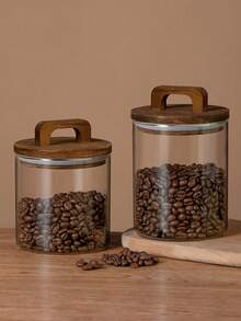 1个带把手木盖的密封咖啡豆罐，咖啡豆玻璃密封罐，返校季必备 - 透明的 - 查看 1