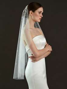 1 Stück funkelnder Kristall & Kunstperlen Brautschleier, Fingerspitzen- & Kathedralenlänge, geeignet für Hochzeit, Junggesellinnenabschied, Brautmodenausstellung, inklusive Metallhaarklammer - A - Übersicht 8