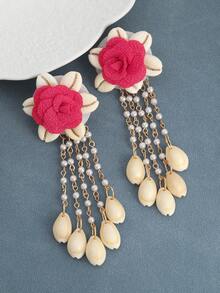1 Pair Asian Boho Style Versatile Casual Multi-Element Rose, Seashell, Tassel Long Earrings - Multicolor - View 3