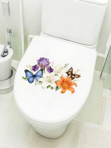 1 Stück Insekten und Blumen Toilettenaufkleber mit eleganten Blumen und Schmetterlingen, dekorativer Toilettendeckel Aufkleber und Badezimmer Aufkleber für Zuhause, Gäste-Toiletten und Apartments, geeignet für Erwachsene, die Natur-Dekoration lieben und ein kreatives Geschenk für Freunde oder Dekorationsliebhaber - Bußgeld - Übersicht 3