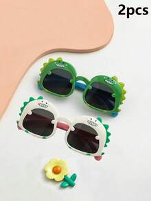 2pcs Cute Cartoon Dinosaur Shaped Sunglasses, Suitable For Beach And Daily Wear, Unisex Kids Glasses Chain Set - Multicolor - View 1