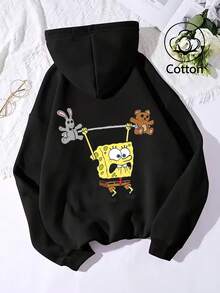 SpongeBob SquarePants SpongeBob Y2K Style Casual Hoodie For Teens And Adults, Fun Streetwear With A Simple Yet Stylish Design, Perfect For Multiple Occasions - Black - View 3
