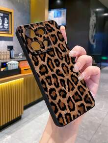 1pc Brown Leopard Print Shockproof Phone Case, UV Printed For Samsung/Galaxy/Infinix/Redmi/OPPO/VIVO/Realme Android Models - Black - View 4