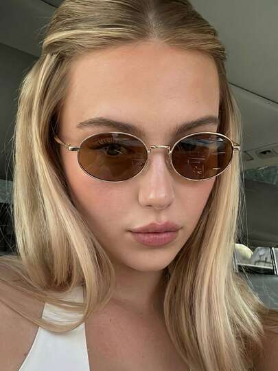 1 Pair Women's Oval Metal Frame Retro Small Fashionable Fashion Glasses