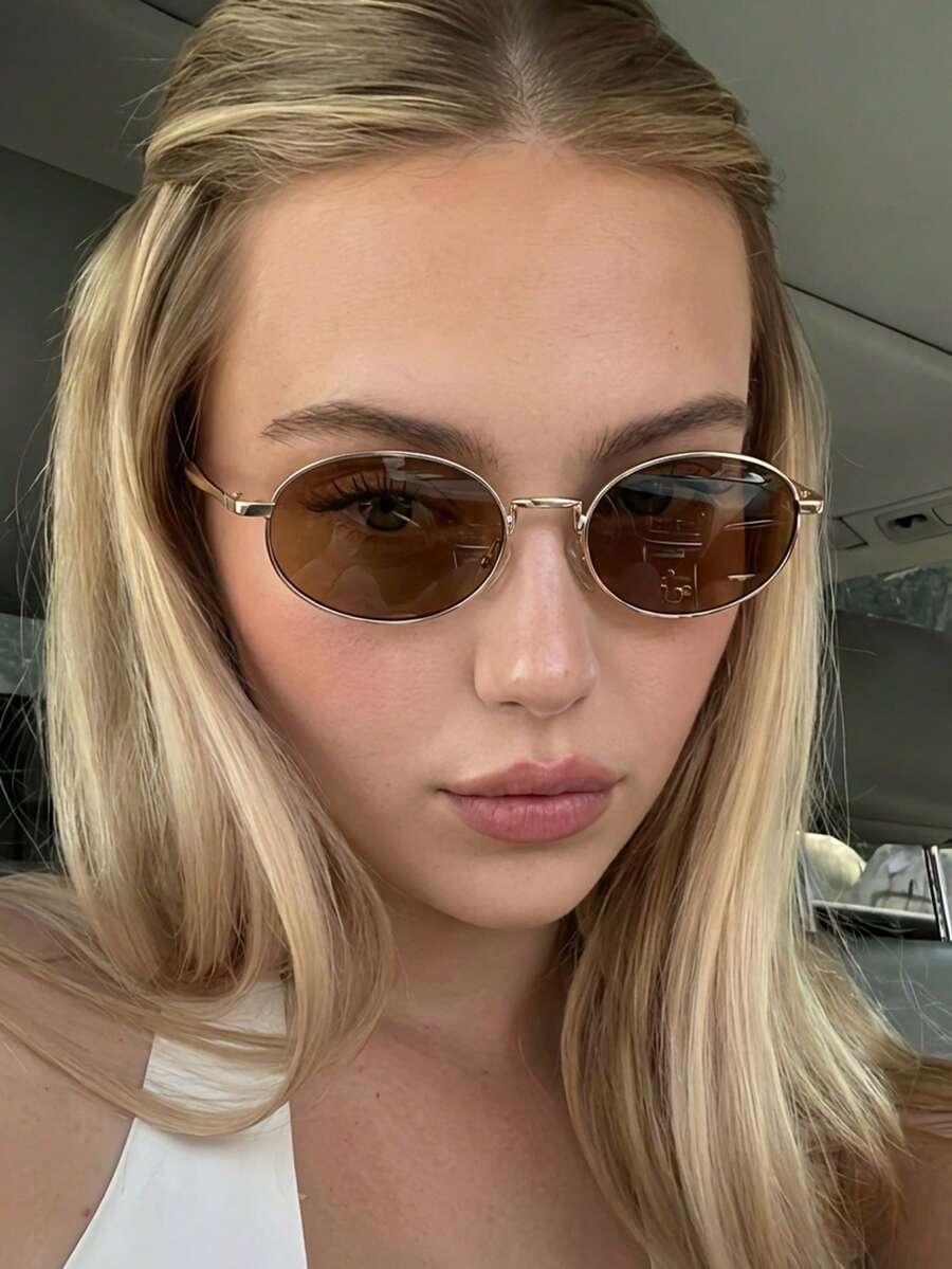 1 Pair Women's Oval Metal Frame Retro Small Fashionable Fashion Glasses - Gold Frame - View 1