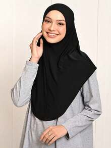 1pc Women Solid Color Instant Cover Head, Prayer Casual Headwrap, Practical Headscarf, Instant Long Khimar Hijab, Suitable For Daily Use All Year Round Headband Abaya Accessories Casual Under Cap Women Veil - Instant Hijab - View 5