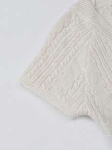 女士短袖休闲蕾丝吊带V领针织上衣 - 杏色 - 查看 4