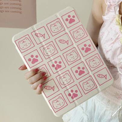 Cat Cartoon Plaid Kitten Cute Flat Protective Case Compatible With Apple Compatible With IPad 11th Generation Tablet, Compatible With IPad Pro 2025 New Model, Cute 10th Generation, Fashionable Compatible With IPad Air 7/6 With Pencil Slot, Anti-Bending 11-Inch Tablet Protective Cover For Girls