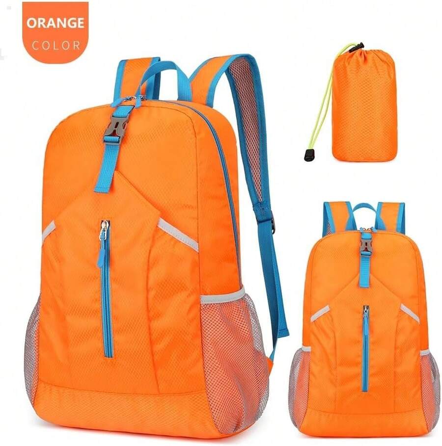 Foldable Hiking Backpack Lightweight Packable Basic-Daypack Collapsible Bag Water-Resistant Travel Men Women Camping Cycling Outdoor - quả cam - Xem 1