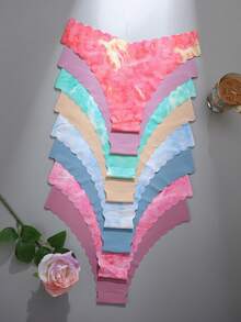 8件套女士无缝豹纹纯色波浪边舒适顺滑面料三角内裤 - 彩色 - 查看 3