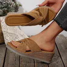 Summer Travel Companion Platform Sandals Women's Sandals Bow-Knot Flats Wear-Resistant Beach Slippers Shoes Wedges Heels Outdoor Beach Walking - 卡其色 - 查看 4
