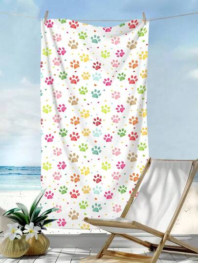1pc Dog Paw Print Beach Towel, Animal Footprint Printed Quick-Dry Absorbent Large Beach Towel, Suitable For Beach, Swimming, Bathroom, Yoga, Camping, Soft & Comfortable Microfiber Towel, Lightweight & Portable, Wind & Sun Protection, Summer Travel & Beach Decor, Essential Beach Holiday Gift (Single-Sided Print)