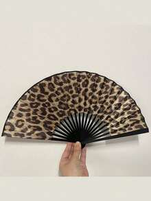 Elegant Leopard Print Folding Fan, Black Frame, Fashion Princess Theme Ladies Lightweight Portable Hand Fan, Princess Theme Fan, Lightweight Fan - Multicolor - View 5