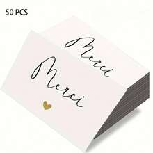 25/50 Pcs French-Style Thank You Cards With Elegant Heart Design & "Merci" - Suitable For Birthdays, Weddings, Corporate Gifts, Online Store Packaging - French Language Gratitude Notes For All Occasions - Multicolor - View 7