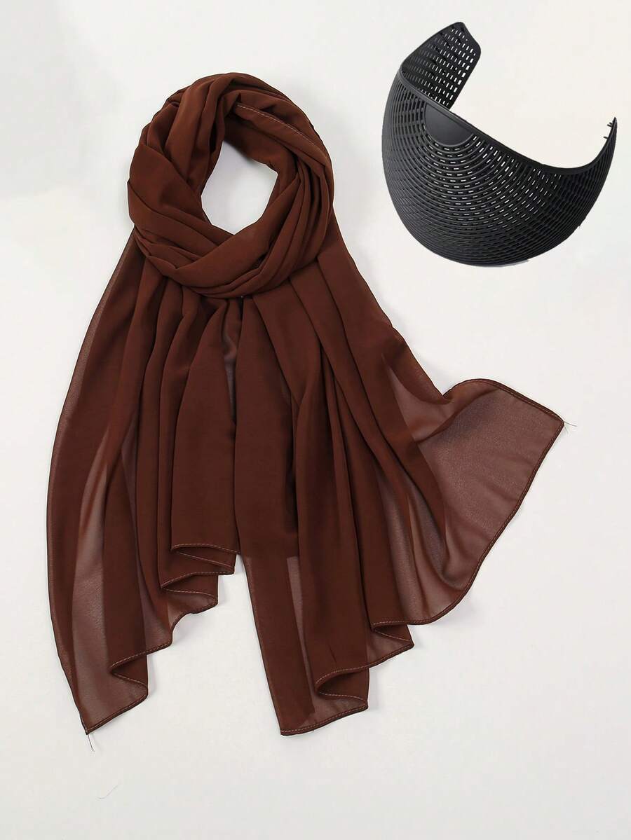 1 Set Chiffon Scarf + Headband, Muslim Women Multifunctional Headscarf, Forehead Band, Versatile 2 Pieces Set, Holiday Gift - Scarf and Headband Combination - View 1