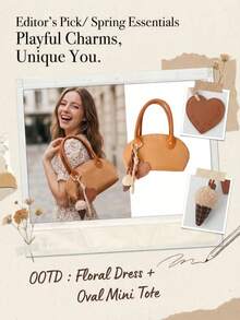 Burberry Apricot Canvas Shoulder Bag - 1-Piece Dome Style Handbag With Leather Handles & Heart Charm, Luxury Designer Casual Dating & Daily Bag - Orange - View 7