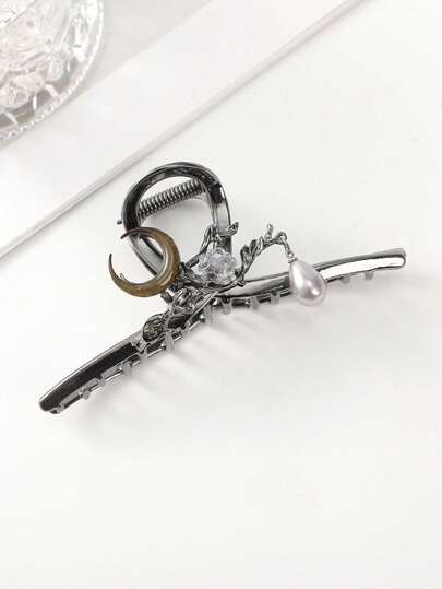 1个斋月新月珍珠发爪，强力抓力发爪，复古做旧质感，简约派对及通勤发饰