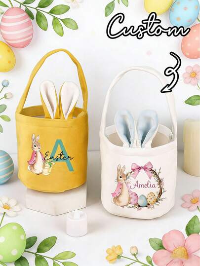 Personalized Easter Storage Bag, Multi-Functional Tote Bag With Rabbit Pattern. The Rabbit Pattern And Name Can Be Customized. This Personalized Name Tote Bag Is Perfect For Easter Parties, And Also Makes A Great Easter Gift Basket. Suitable For Easter And Holiday Decorations, As Well As Gifts For Girlfriends, Best Friends, Mothers, Family Members On Occasions Like Valentine's Day, Teacher's Day, Mother's Day Or Birthdays.