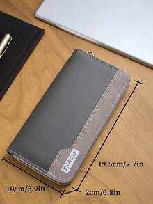 HOVI'S Men Long Wallet Two-Tone Grey PU & Suede Texture Leather - Zipper Closure Detachable Wrist Strap Large Capacity 8 Card Slots & Phone Holder Business Casual New Year Gift Valentine's Day Gift - Light Grey - View 10