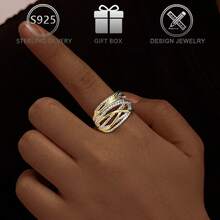 1pc 925 Sterling Silver Multi-Layer Contrast Color Design Ring, Suitable For Daily Casual, Party Wear, Holiday, Birthday Gift - Multicolor - View 7