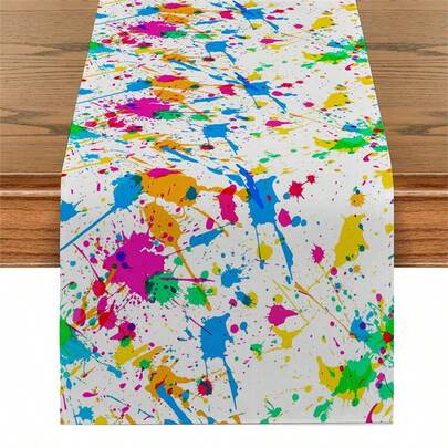 1 pezzo Tappeto da tavolo rettangolare in poliestere con stampa astratta a macchie di colore, adatto per cucina, sala da pranzo, feste, casa, ristorante