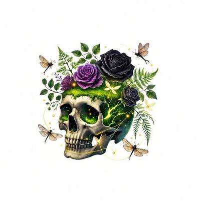 1 pieza Calcomanía de transferencia de calor con patrón de calavera gótica - Decoración DIY para días festivos, aplicable para camisetas, sudaderas, jeans