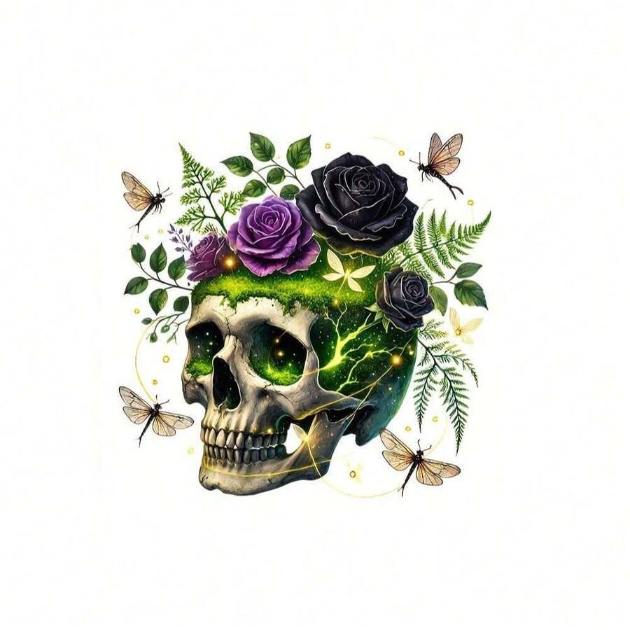 1pc Gothic Skull Pattern Heat Transfer Sticker - Holiday DIY Decor, Applicable For T-Shirts, Hoodies, Jeans