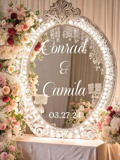 1pc- Custom Wedding Mirror Stickers, Welcome To Our Wedding Entrance Sign, Custom Vinyl Decal Sticker Mirror, Wedding Sign Decoration DIY Wedding Decal, Custom Mirror Engraving Decal Sticker, Wedding Items, Wedding Decoration, Anniversary, Birthday, Multi-Functional, Ideal Gifts For Him, For Anniversaries, For Valentine's Day, For Mother's Day, For Birthdays, For Father's Day, For Graduation, For Weddings, For Housewarming
