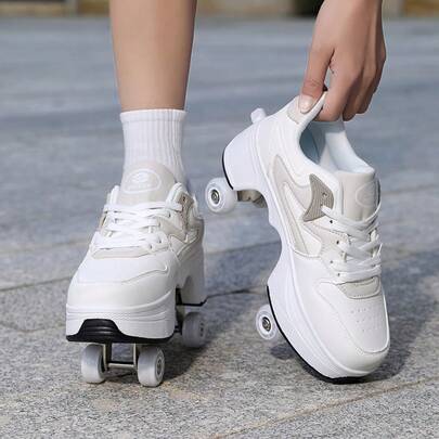 1 Pair Street Style 4-Wheel Inline Skates, PU Wheels Roller Skates, Retractable Lace-Up Roller Shoes For Teens & Adults