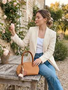 Burberry Apricot Canvas Shoulder Bag - 1-Piece Dome Style Handbag With Leather Handles & Heart Charm, Luxury Designer Casual Dating & Daily Bag - Orange - View 2