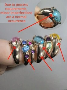 6pcs/Set Fashion Creative Colorful Faux Gemstone Rhinestone Rings Set, Minimalist Versatile High-End, Gift Jewelry For Women - Multicolor - View 2