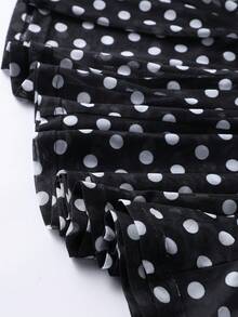 女士波点撞色优雅休闲派对连衣裙，适合度假和约会，黑色 - 黑色 - 查看 11