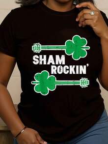 100% Cotton St Patricks Day Guitar Shamrockin Irish Rocker Boys Kids Men T-Shirt  Women's Streetwear Graphic Tee Black Crew Neck Vacation Tops - Black - View 1