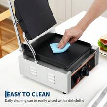 Parrilla comercial para panini YS-811: superficie de cocción plana de 23 x 23 cm, 1800 W, 110 V (enchufe estadounidense de 1,3 m), control de temperatura de 6 velocidades, acero inoxidable con accesorios como cepillos, batidor y pinzas. - Tipo de Enchufe B USA (110-127V) - Ver 2