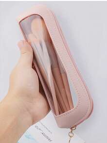 1pc Pvc Window Makeup Brush Storage Bag Transparent Bag Hand In Hand Simple Pencil Bag Large Capacity Eyebrow Pencil Eyeshadow Storage Bag, Waterproof Makeup Brush Bag Toothbrush Storage Bag Foldable Cosmetic Bag For Storing Brushes, Razors And Unisex Storage Boxes Make Up Bag Toiletry Bag Makeup Pouch Wash Bag Makeup Storage Durable Mothers Day Gift Holiday Essentials Mother Gifts - Multicolor - View 4