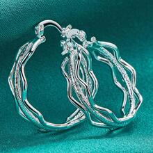 Boucles d'oreilles ondulées brillantes et mates en argent sterling 925, bijoux de mariage et de fiançailles charmants pour femmes - Argent - Voir 3