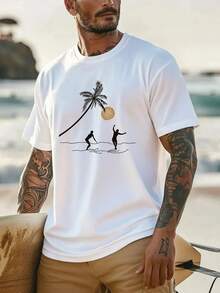 Camiseta de manga corta holgada, casual y versátil con estampado de moda para hombres | Diseño exquisito | Esencial de verano | Combinación elegante que muestra tu estilo - Blanco - Ver 2