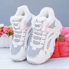 Women's Winter Sneakers - Non-Slip High-Top Thick Sole, Plush Lining, Lightweight Rubber Sole, White/Black And Blue/White Color Combinations, Stylish And Warm Cold-Weather Shoes - Trắng Xám - Xem 4