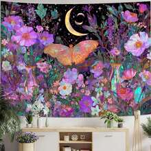 Boho Butterfly Tapestry Flower Moon Wall Tapestry, Moon Phases Tapestries For Bedroom Cute Tapestries Wall Hanging For Bedroom Living Room Decor - 1PC - View 5