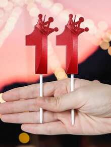 1件 0-9 紅色皇冠造型數字生日蠟燭，生日蛋糕裝飾，生日派對裝飾，3D皇冠設計數字蠟燭，適用於生日、週年紀念、性別揭曉派對、單身女派對、畢業典禮 - 紅色 - 查看 4