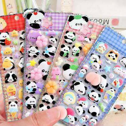 4片可爱卡通摇摇香氛贴纸，带水闪粉，3D卡通儿童创意装饰贴纸