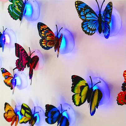 8pcs Colorful Butterfly Night Light, Glowing Wall Decor Lights With Double Wings, Battery Operated, Random Color, Bedroom Decoration, Wedding Party, Valentine's Day, Mother's Day, Birthday Gift, Living Room, Holiday Indoor Decor