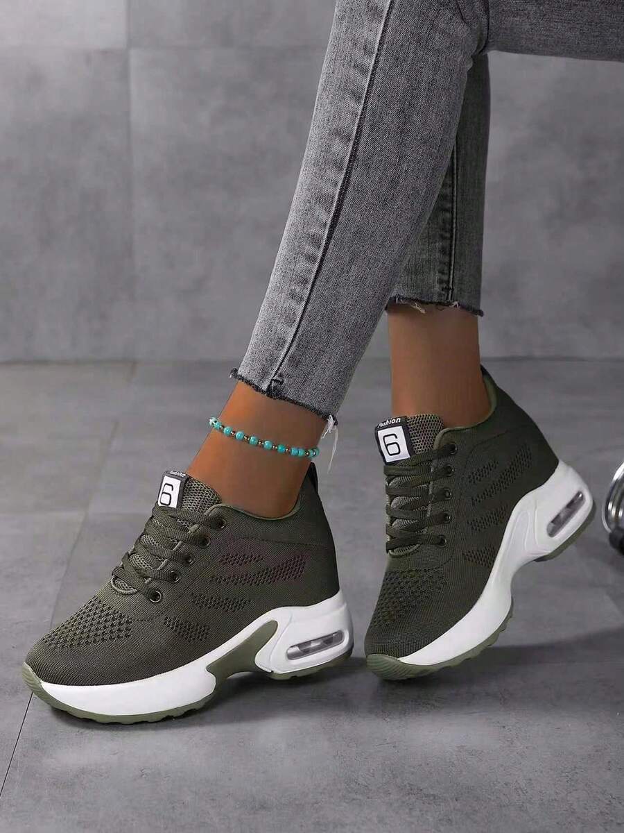 Zapatillas deportivas para mujer, cómodas, versátiles, de suela gruesa, transpirables y con aumento de altura. - verde militar - Ver 1