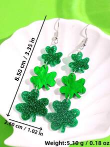 一对圣帕特里克节创意趣味独特精致可爱卡通亚克力几何四叶草啤酒吊坠耳环，适合女士日常穿搭、节日派对饰品 - 彩色 - 查看 8