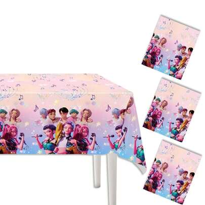 1pc Disposable Plastic Tablecloth, Suitable For Birthday Party, KPOP/Anime Festival Celebration Decoration, Cartoon Birthday Children's Party Supplies, Theme, Birthday Party Decoration, Christmas Gift Filler, New Year Gift, Party Decoration
