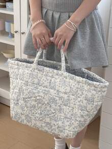 Corduroy Quilted Storage Basket Quilted Fabric Storage Basket With Handles Boho Floral Print Organizer Floral Storage Basket Laundry Basket  Skincare Storage Basket Women Makeup Storage Multi-Functional Storage Basket Cosmetic Organizer Home Decor Living-Room Bedroom Decor Bathroom Decor,Suitable For All Seasons - Multicolor - View 2