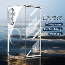VIETAO Electroplating Transparent Magnetic Wireless Charging Mobile Phone Case Compatible With Samsung Galaxy Z Fold 8 Ultra 7 6 5 4 Fashion Thin Phone Cover Compatible With IPhone Duo With Tempered Glass Screen Protector - Purple - View 3