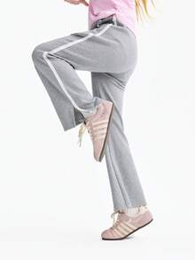 Annil Girls' Cotton Soft Breathable Sporty Flare Pants, New Spring Style, Slit Stretch Casual Pants - Light Dusk Gray H120CY - View 2