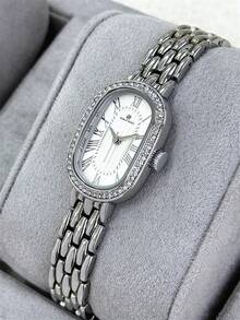 1 chiếc đồng hồ nữ Pablo Raez màu bạc-xanh lá cây, đồng hồ đeo tay nữ đính kim cương quyến rũ, đồng hồ thạch anh hình oval sang trọng bằng thép không gỉ đính kim cương, dây đeo kim loại bằng thép, đồng hồ nhỏ thanh lịch kiểu retro dành cho nữ dự tiệc, mặt số La Mã, đồng hồ thạch anh. - Một cỡ - Xem 11