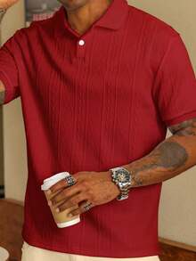 Men's Short-Sleeved Polo Shirt, Minimalist And Elegant, Made From Textured Jacquard Fabric In A Solid Color. Perfect For Leisure, Holidays And Outings, Making It An Ideal Gift For Family And Friends. - 紅色 - 查看 7
